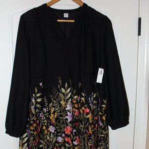 Old Navy Black/Floral Swing Dress